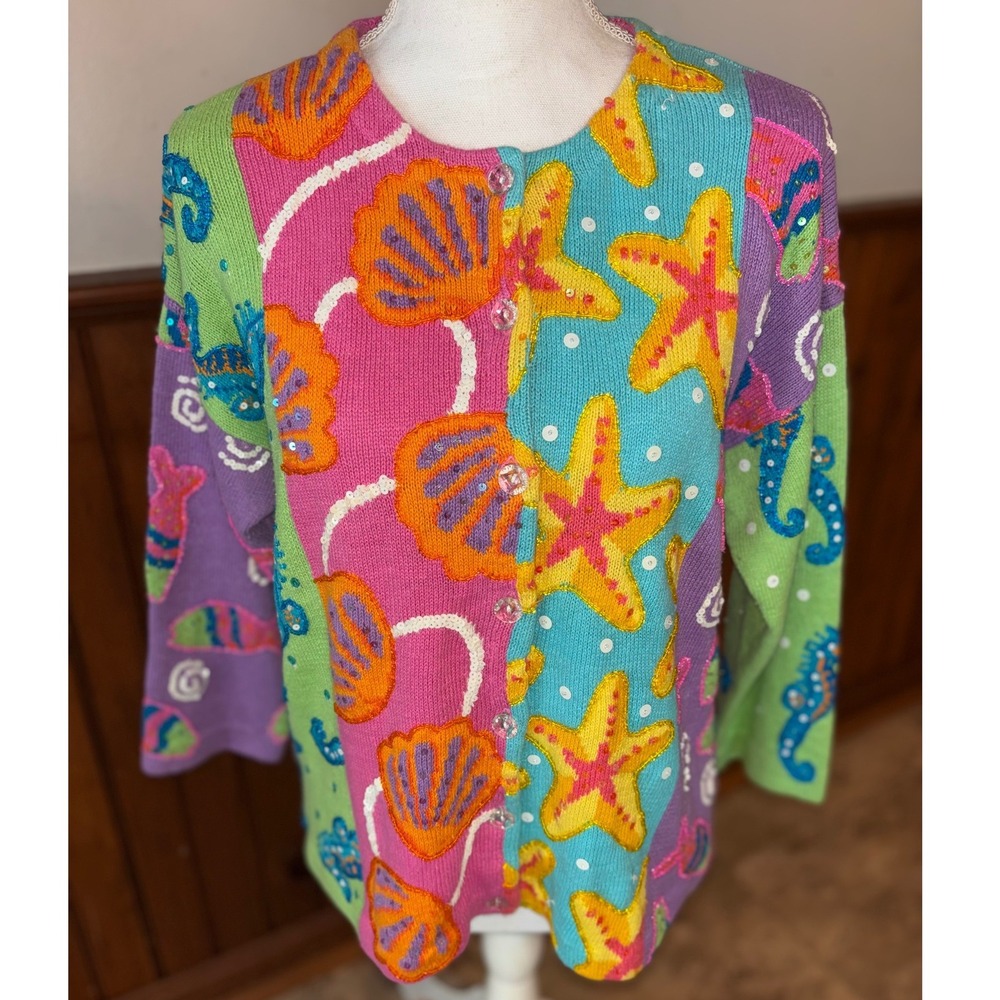 Design Options Philip & Jane Gordon Vintage Ocean Life Colorful Cardigan Small